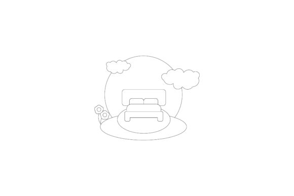 Coloring Page - House Bed Sun Cloud Review for Embroidery Projects