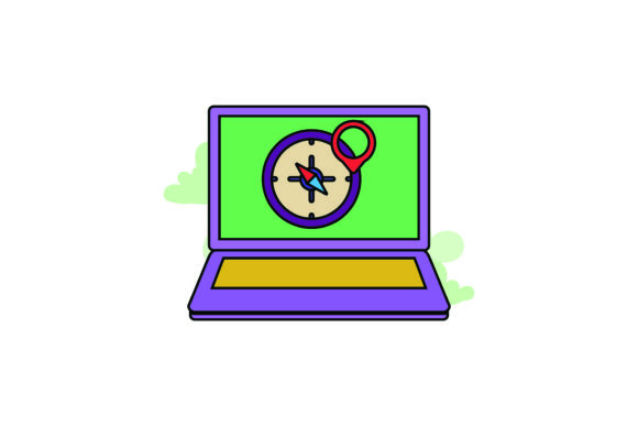 Cute Icon Laptop Compass Color Outline – A Versatile Freebie Graphic for Digital Sellers