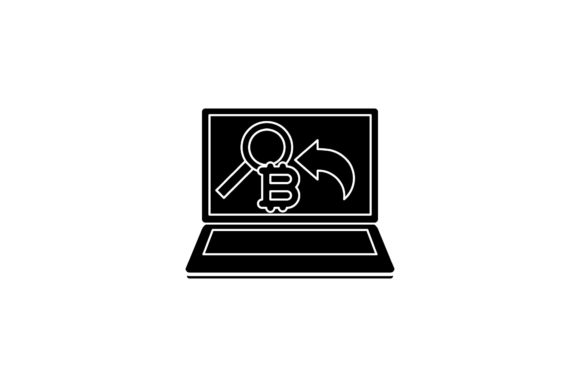 Laptop Icon Bitcoin Search Black Filled – A Modern Graphic Freebie for Branding